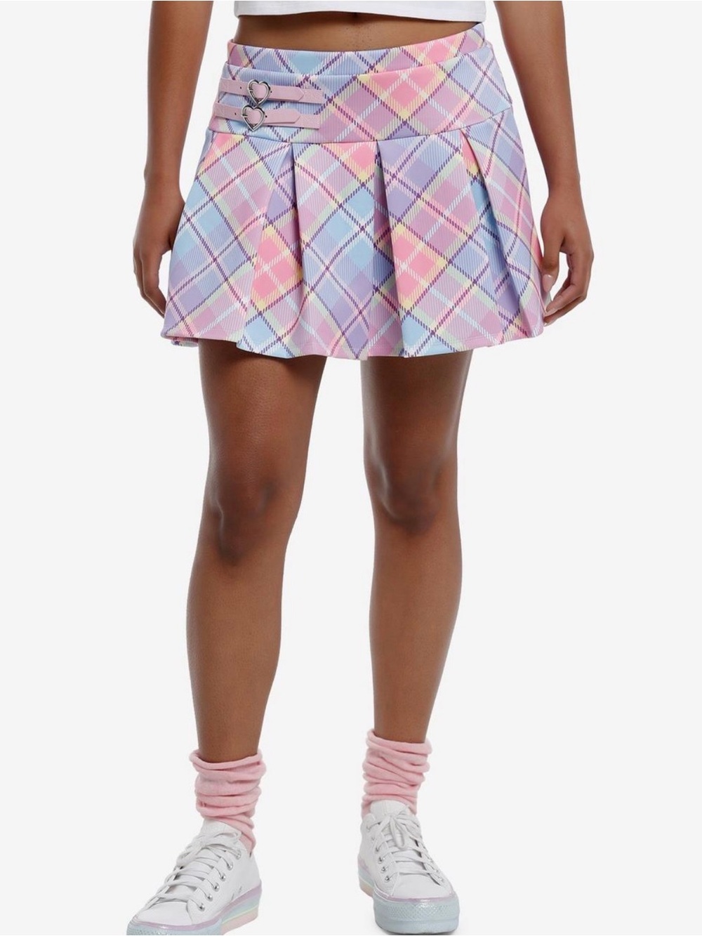 Hot Topic Sweet Society Pleated Pastel Plaid Mini Skirt - Pink & Lavender